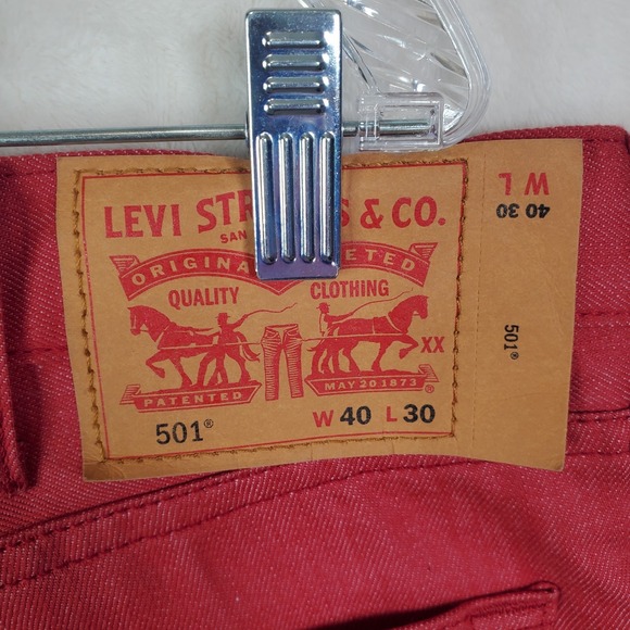 LEVI'S 501 Red Buttonfly Denim MEN'S Straight Leg Jeans Sz 40x30 PC9-00501-2511 - Picture 6 of 8